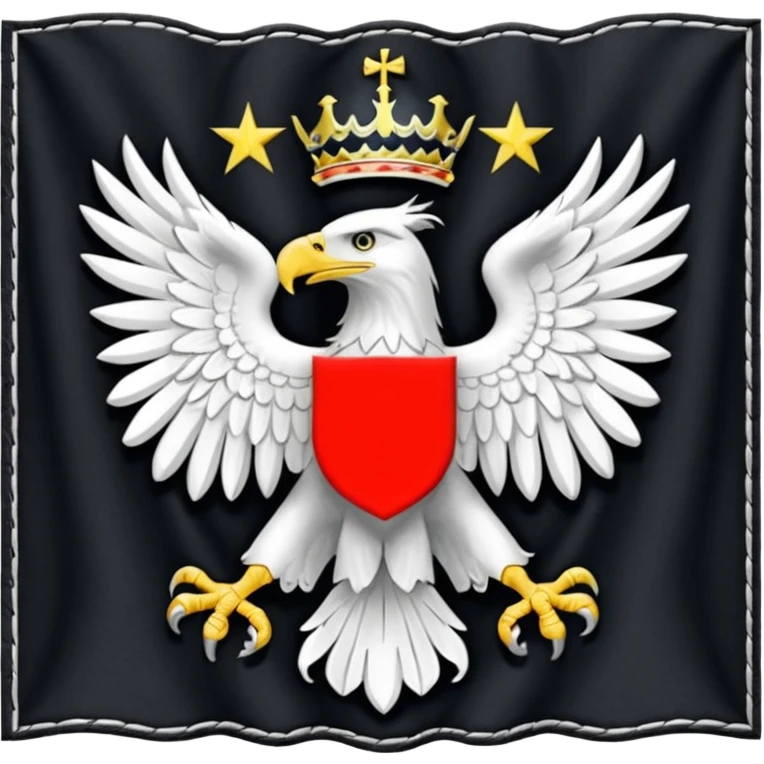 prussia flag with black at the top and bottom and white in the middle and with an eagle in the middle of the flag emoji