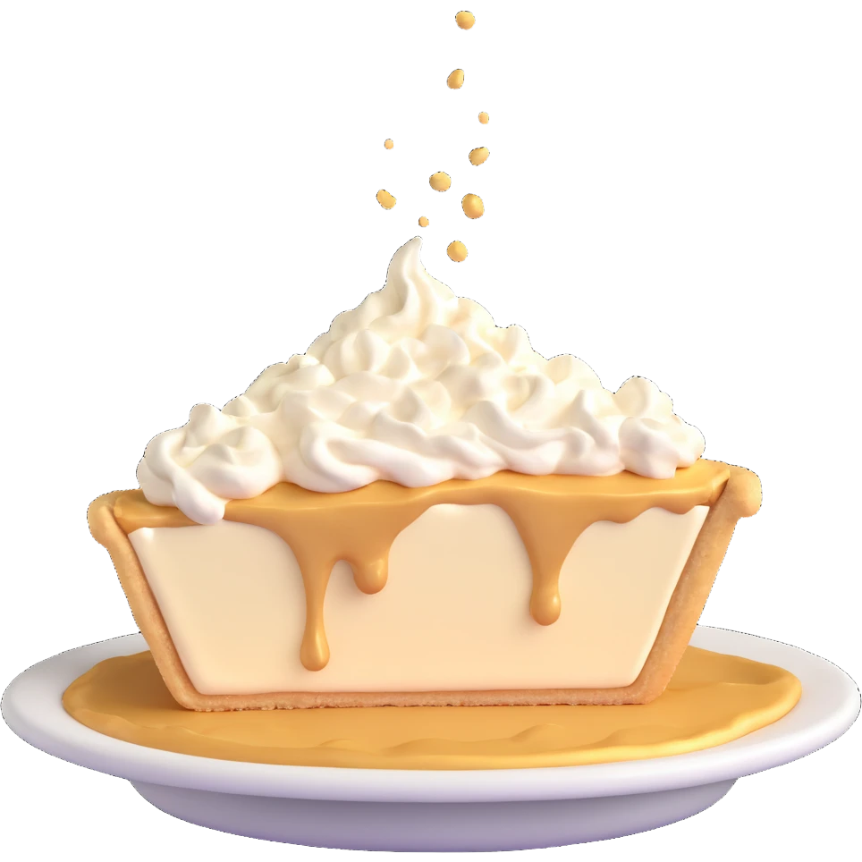 cream pie just starting to make contact, tiny cream splash forming, golden brown crust, playful, no background, same angle emoji