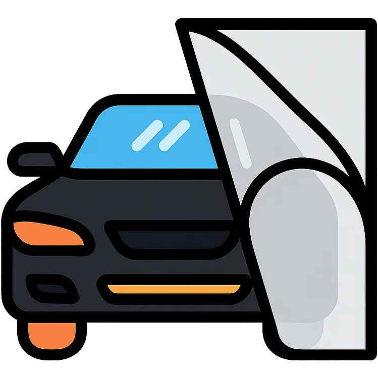 high-end black car icon partially covered by a rolled transparent or light gray film with curved adhesion effect, glossy black main color, modern and clean style, no text emoji
