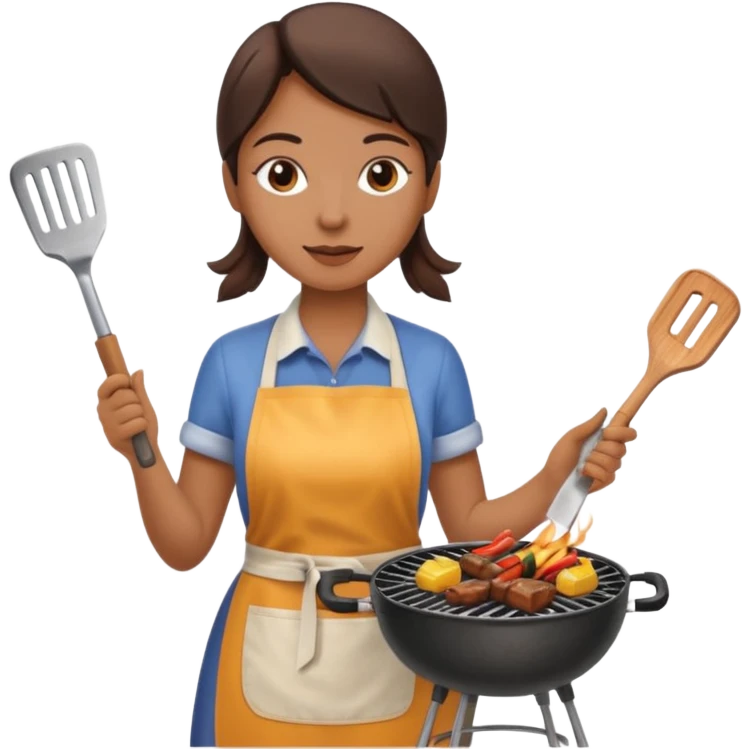 woman grilling bbq with grill and apron emoji
