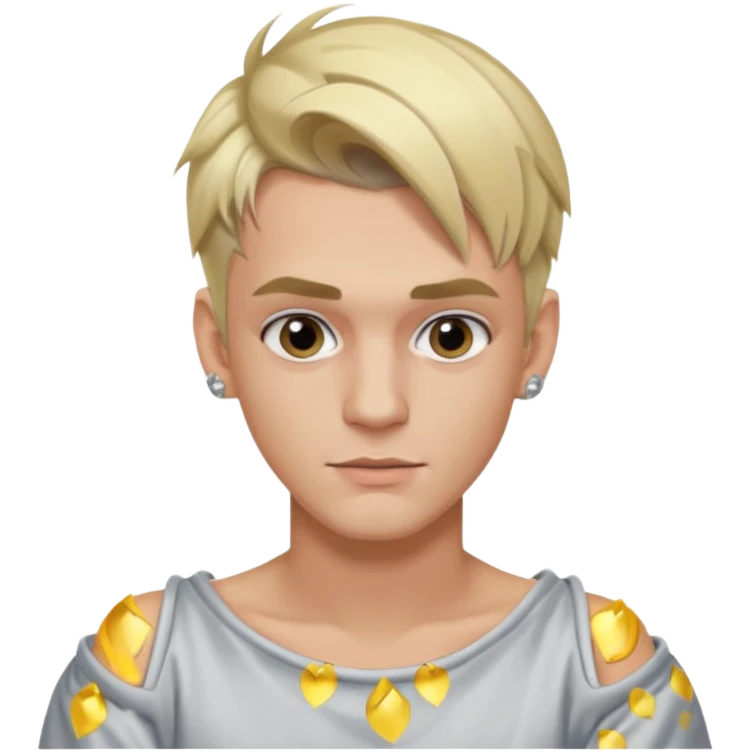 Aaron Carter with blonde hair, silver off-shoulder shirt emoji