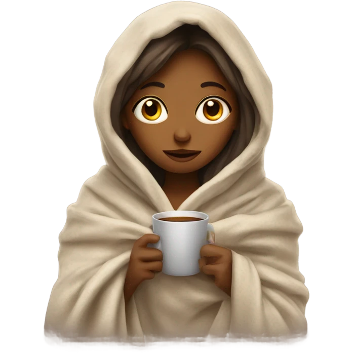 girl inside a blanket sipping coffee eyes closed emoji