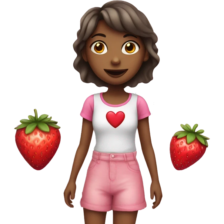 Girl with pink heart and strawberry emoji