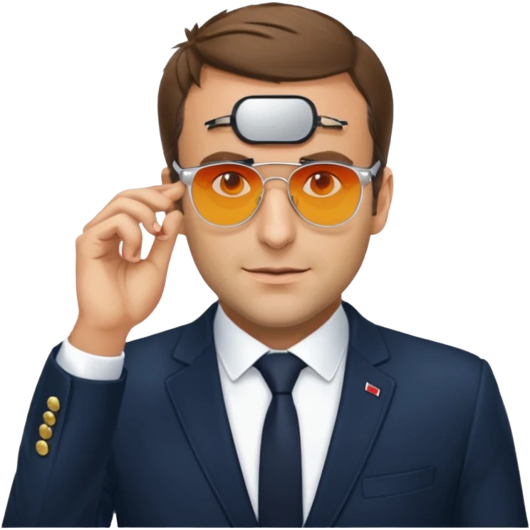 Emanuel Macron avec des lunettes de soleil qui dit : for sur  emoji