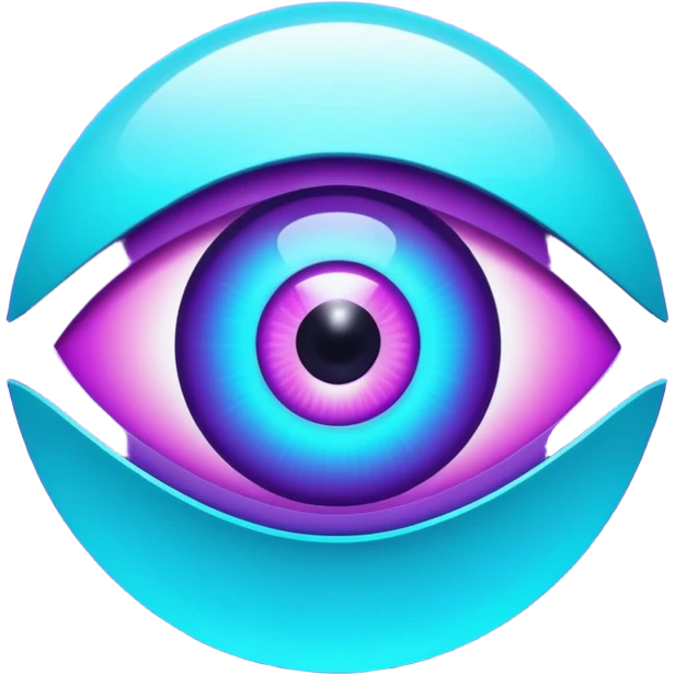 futuristic minimalistic glowing eye symbol, purple and cyan gradient glow, representing vision and future, dark background, 1:1 aspect ratio, no face emoji