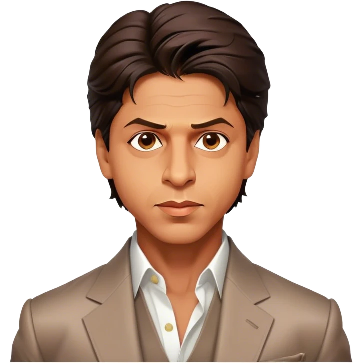 Cinematic Realistic portrait of Shah Rukh Khan, portrayed as a charismatic film star with expressive features and stylish contemporary attire, rendered in rich, dynamic lighting that captures his magnetic presence emoji