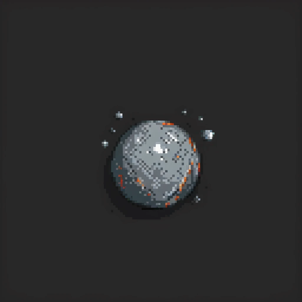planet Mercury, round, rocky gray ball, covered in pitted marks and rough patches, pixel art style, small craters, black background emoji
