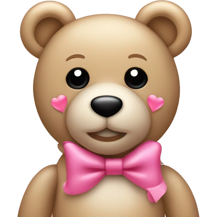 beige teddy bear with pink bow with pink hearts emoji