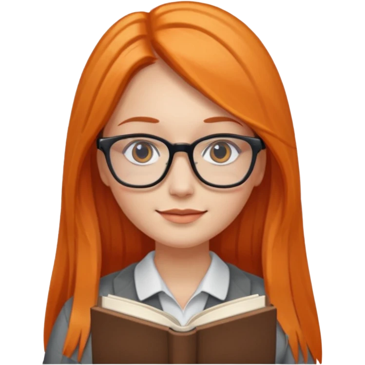 Long Hair Women with Book, Orange straight Hair, glasses

 emoji