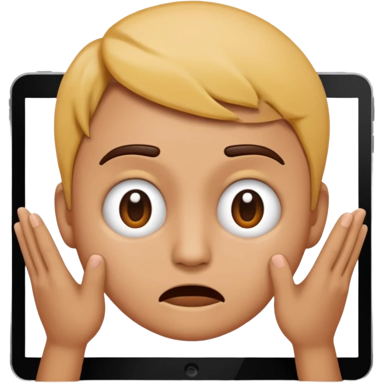 emoji holding and drawing on tablet, looking down at screen in frustration emoji