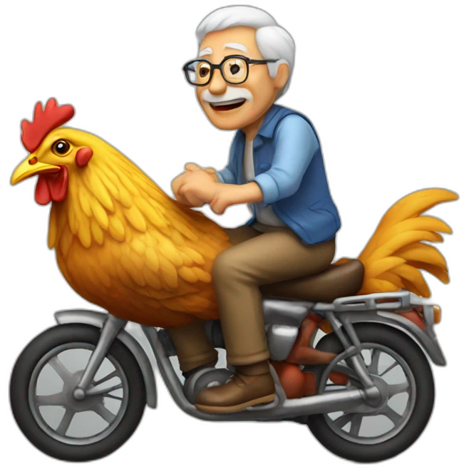 old man riding a chicken emoji