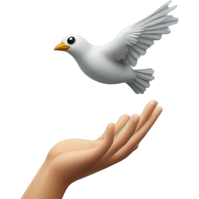Flying bird above  hand emoji