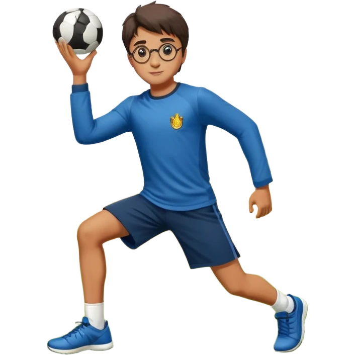 Harry Potter is in sports clothes doing morning exercises, he is in the field before his magic school emoji