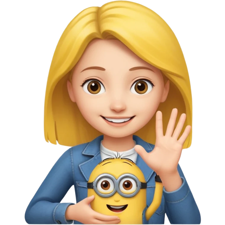 Young White girl holding minions hand emoji