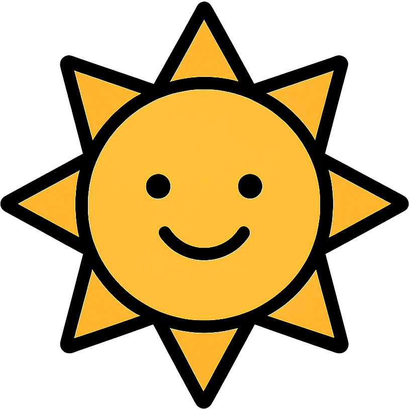 smiling sun icon with black outlines emoji