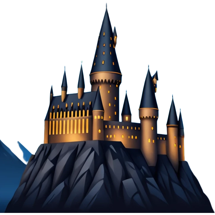 hogwarts castle on a starry night and owl flying in the air silhouette  emoji