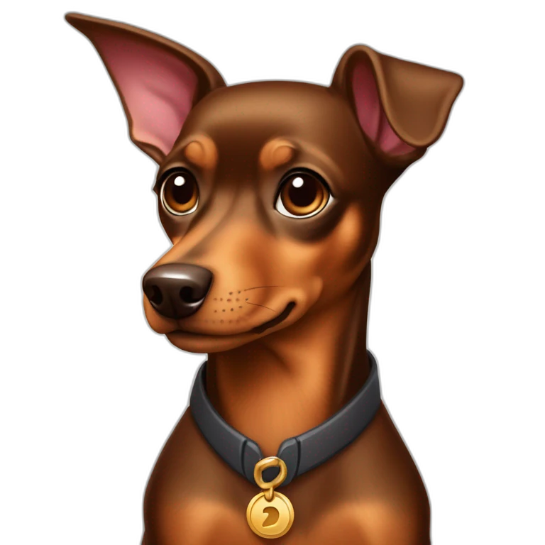Miniature Pinscher, brown coat, door-to-door salesman, charismatic pitch, irresistible charm, innovative product, developer mindset, divine selling prowess. emoji
