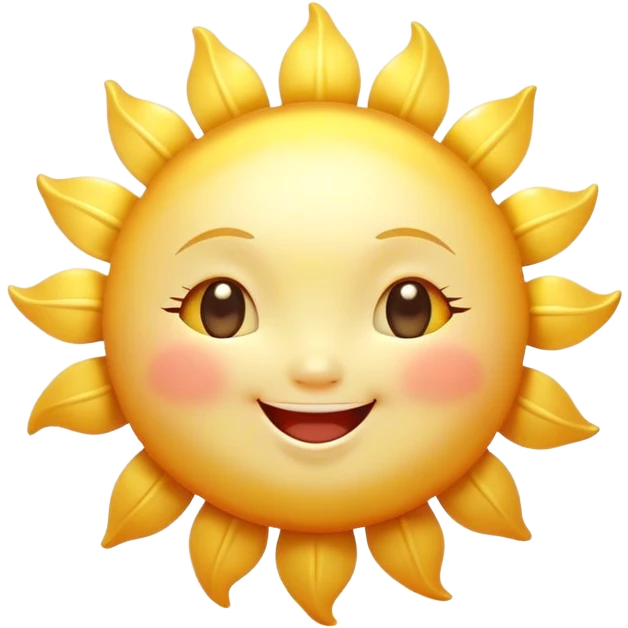 Cinematic tiny happy sun, golden and round, chubby with a warm smile, gentle rays beaming softly, radiating warmth and happiness, irresistibly cute. emoji