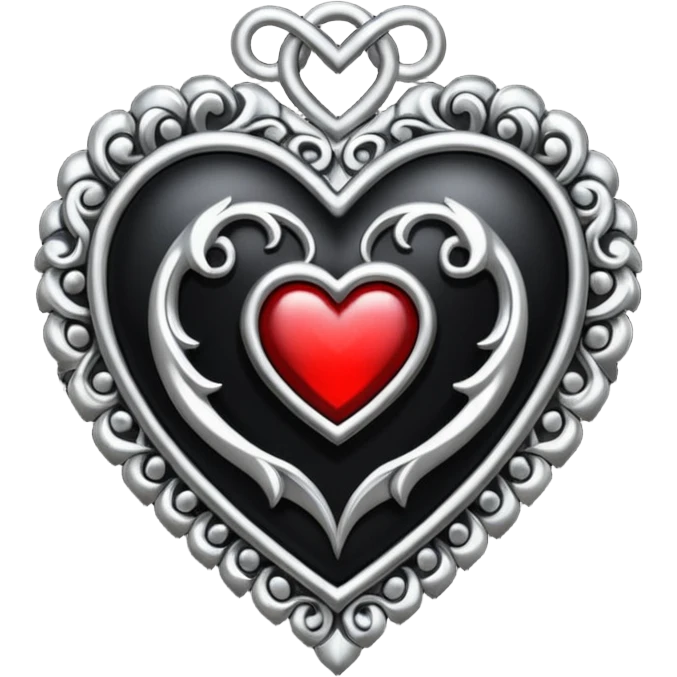 gothic heart with black velvet ribbon and silver charm emoji