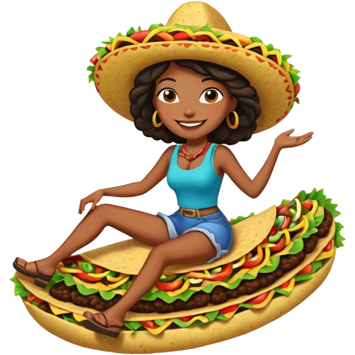 Black lady riding on a taco emoji