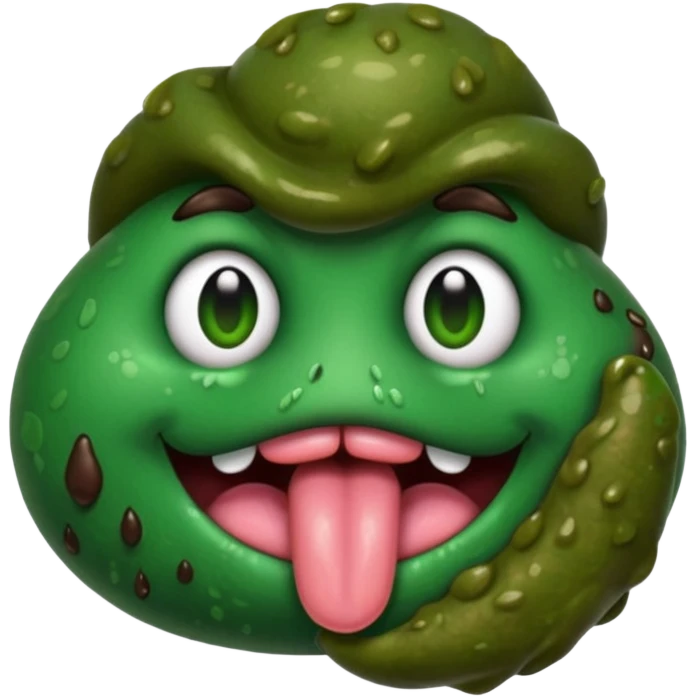 dark green poop sticking tongue out  emoji