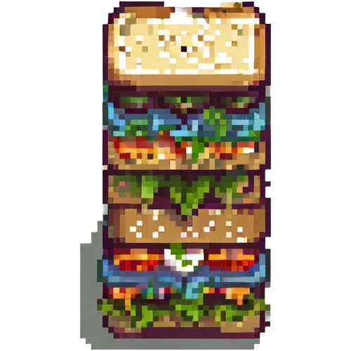 veggie and hummus sandwich, pixel art style, stacked vegetables and hummus emoji