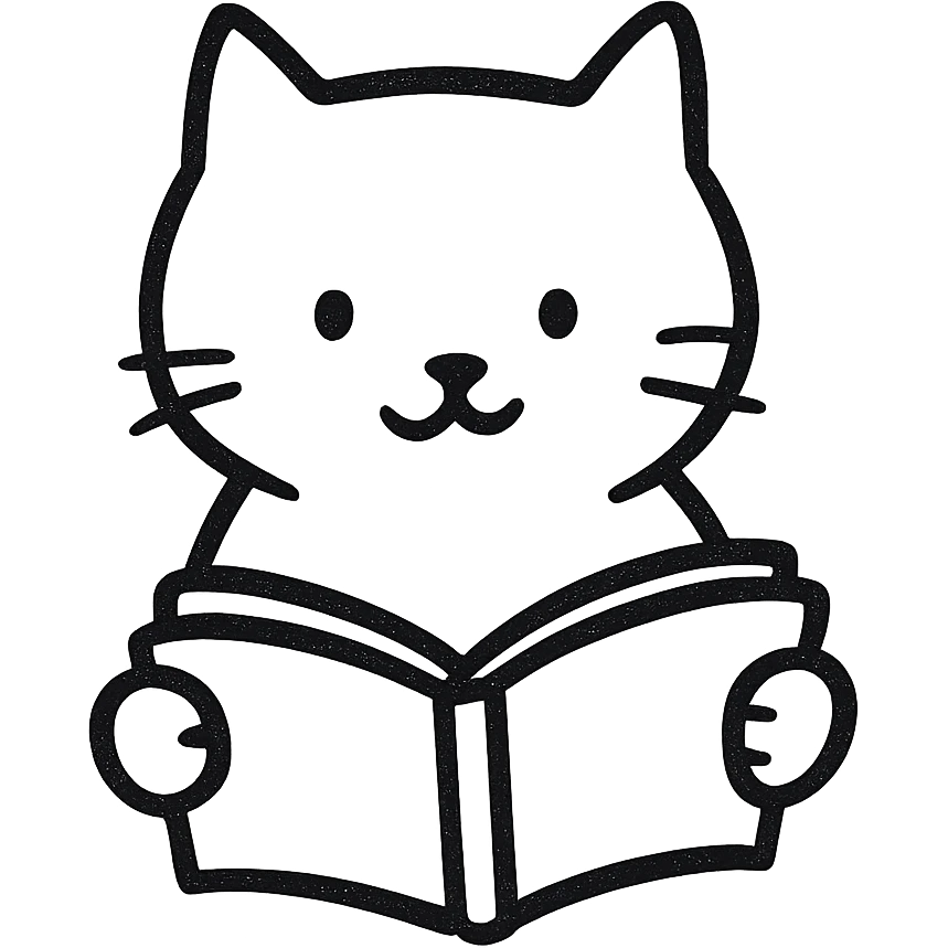 white cat with a book emoji