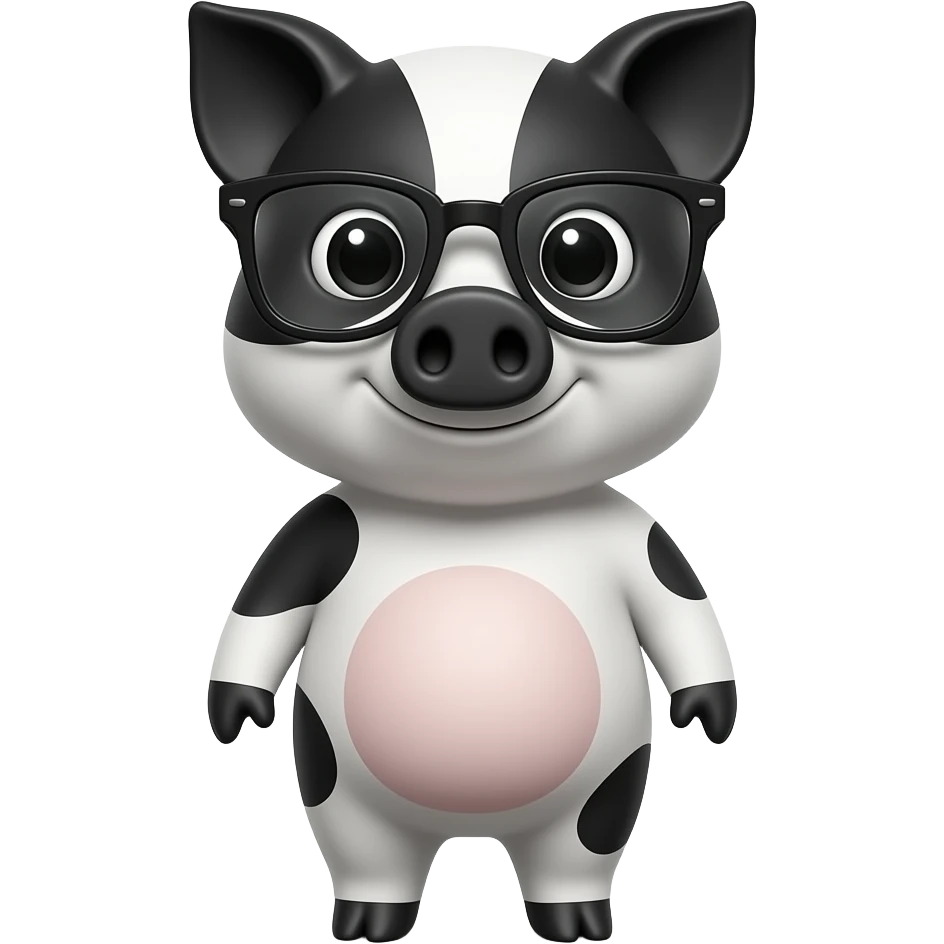 black and white pig wear glasses emoji