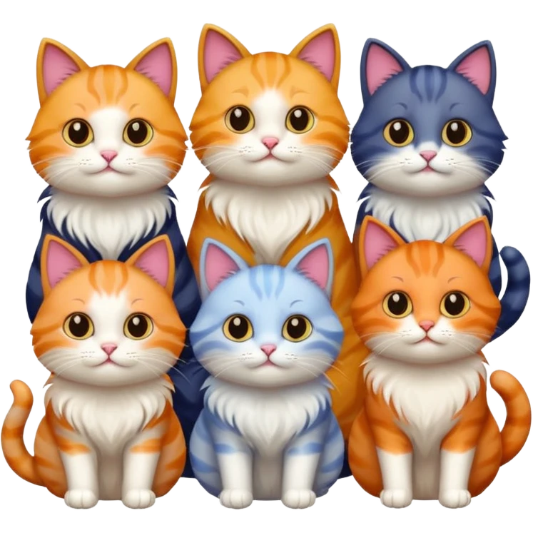 6 cats with different coloured coats emoji