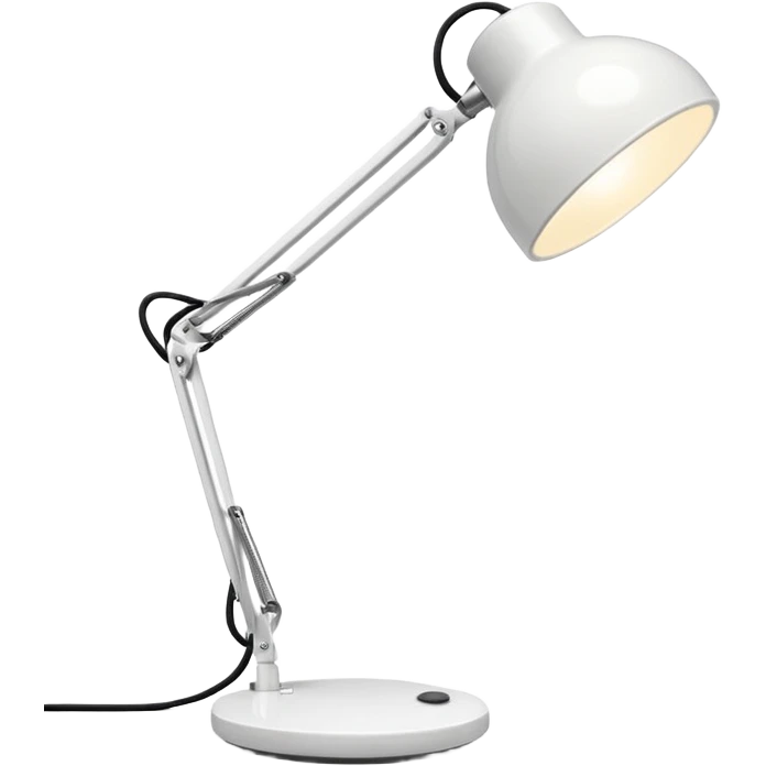 A small white desk lamp with a round base and a flexible, jointed neck. It leans forward playfully, like it’s alive, with a big circular light as its “head.” Iconic and full of character. emoji