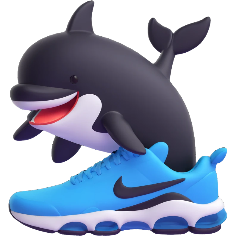 Make the orca's Nike sneakers clearly black and white, keep the rest unchanged, 3D emoji style, with no background. emoji