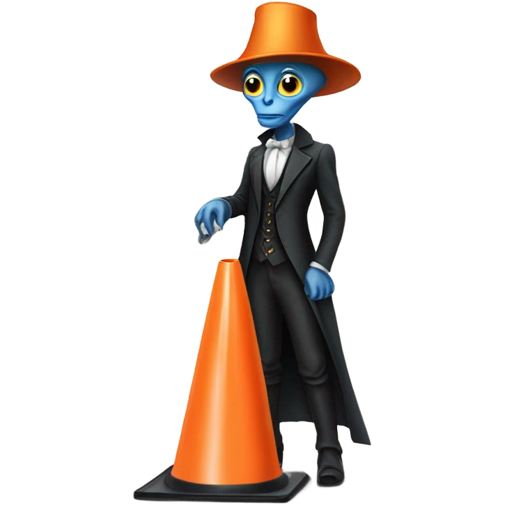 alien galora in Victorian dress elegant, full body, holding "big traffic cone" emoji