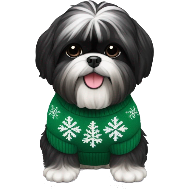 Black Shih Tzu wearing Christmas sweater emoji