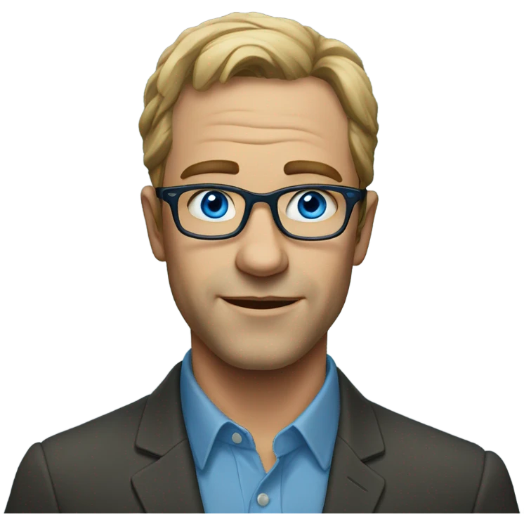 portrait of man with glasses, blue eyes emoji