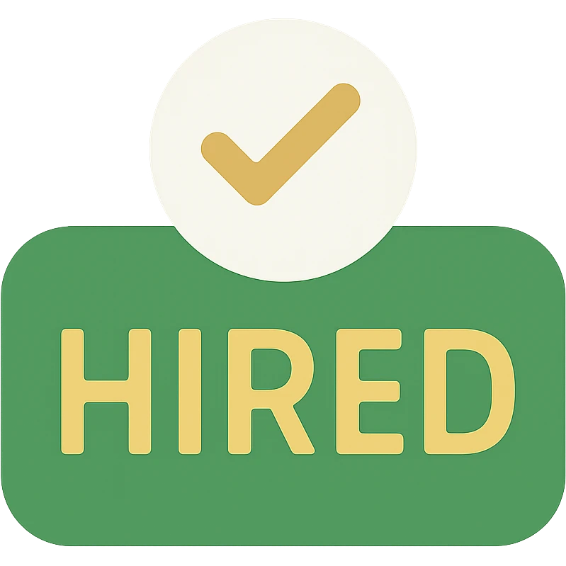 hired text logo, modern look, green gold and white color scheme, rounded shapes, simple design, no background emoji