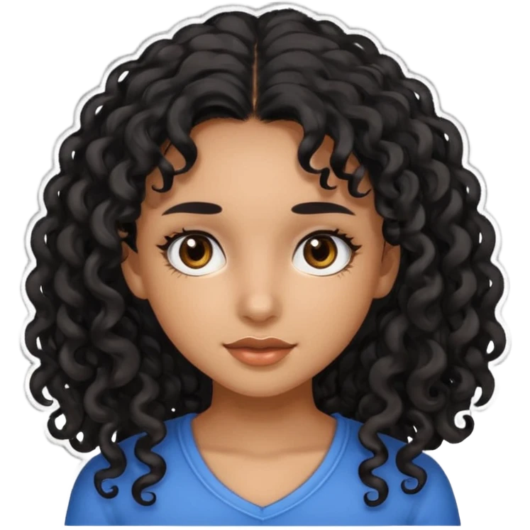 A girl with black long curly hair dark brown eyes brown skin colour. emoji
