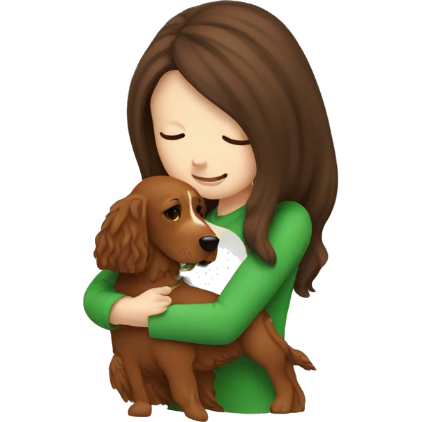 Brunette white girl hugging an irish setter dog emoji
