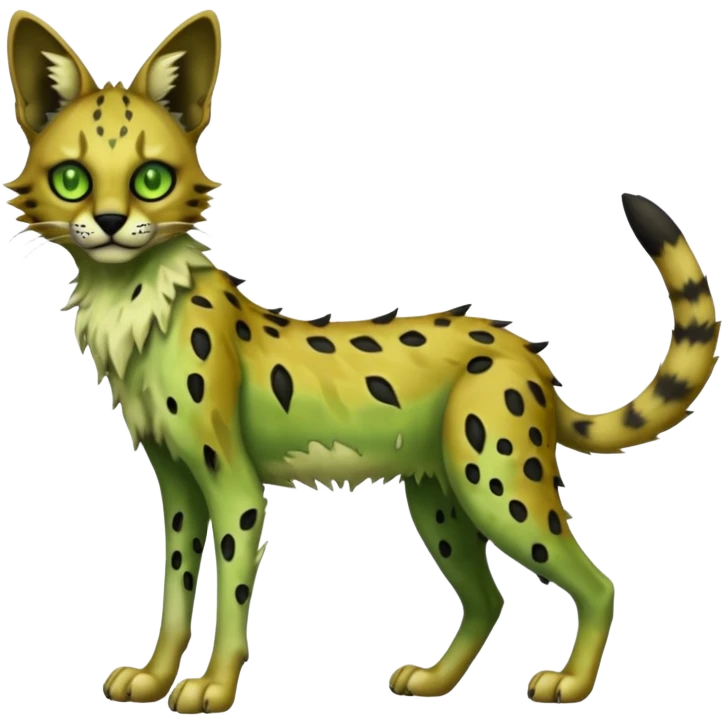 Dark-deep-Greenish Zombie-serval, full body emoji
