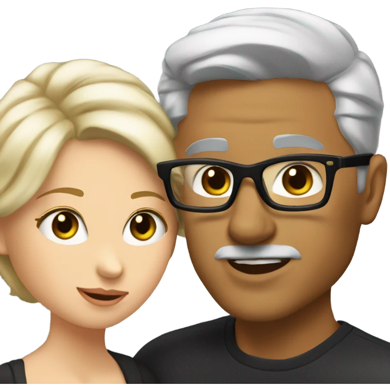 White man - short grey hair - no facial hair - kisses blonde girl wearing black glasses  emoji