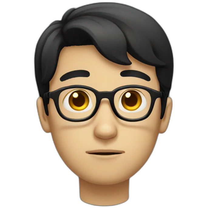 sad white boy with glasses black hair emoji