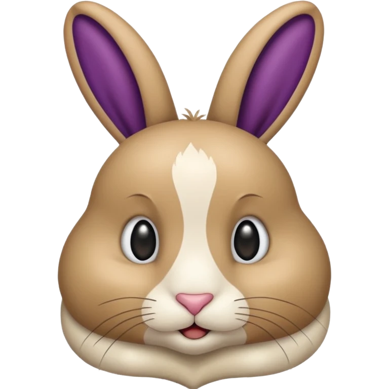 Un lapin beige qui a les oreilles qui tombent  avec une aubergine sur la tête emoji