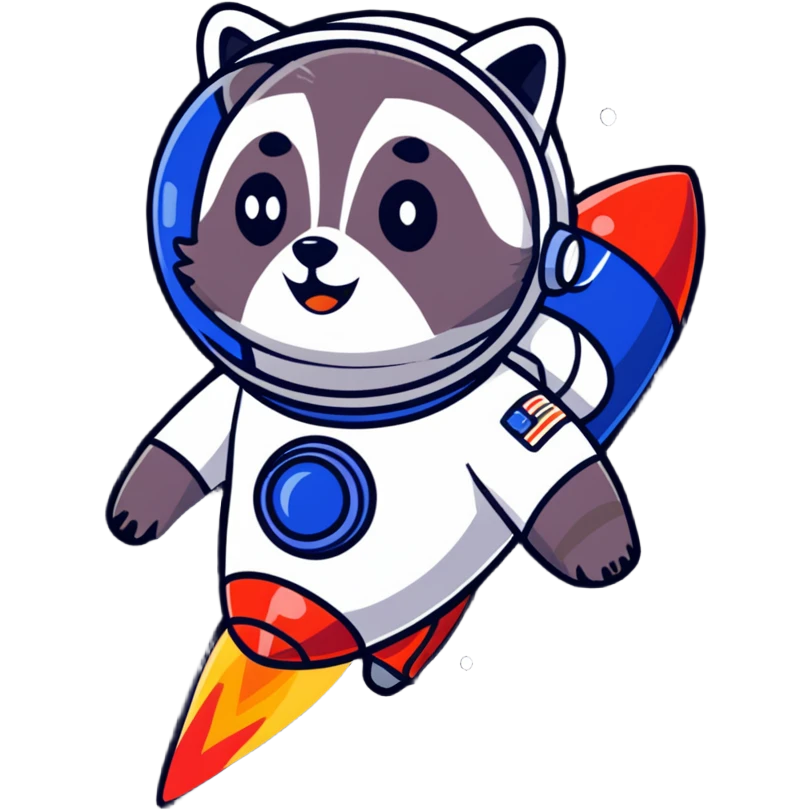 raccoon astronaut riding a rocket emoji