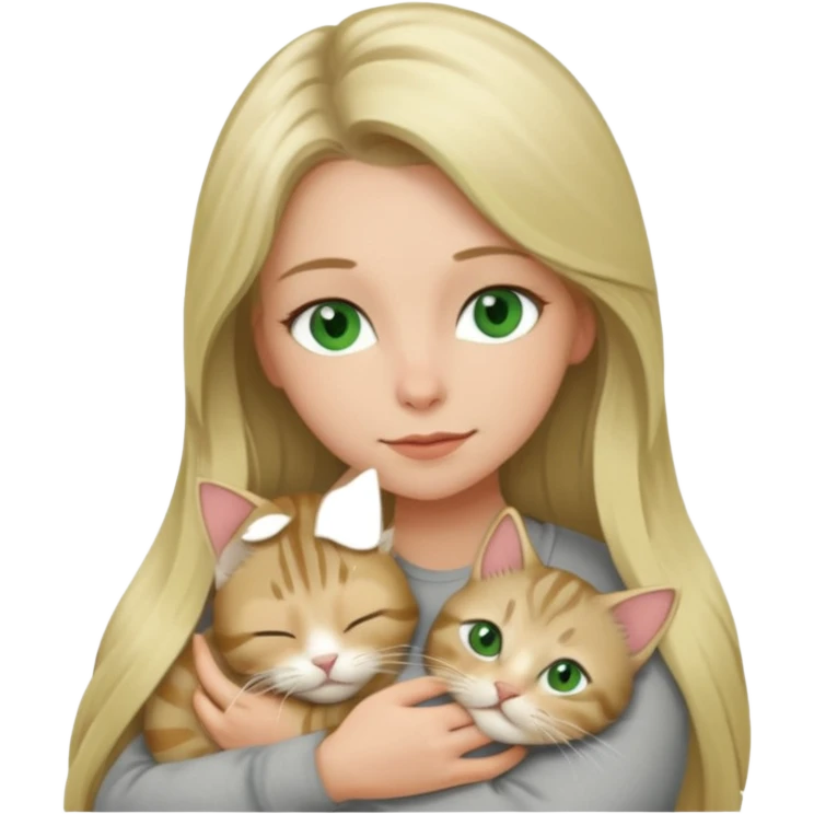 Long blonde hair green eye woman snuggling gray tabby cat emoji