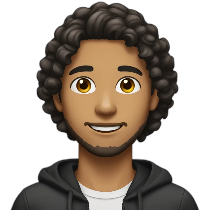 teenager with beard olive skin and black curly medium long hair emoji