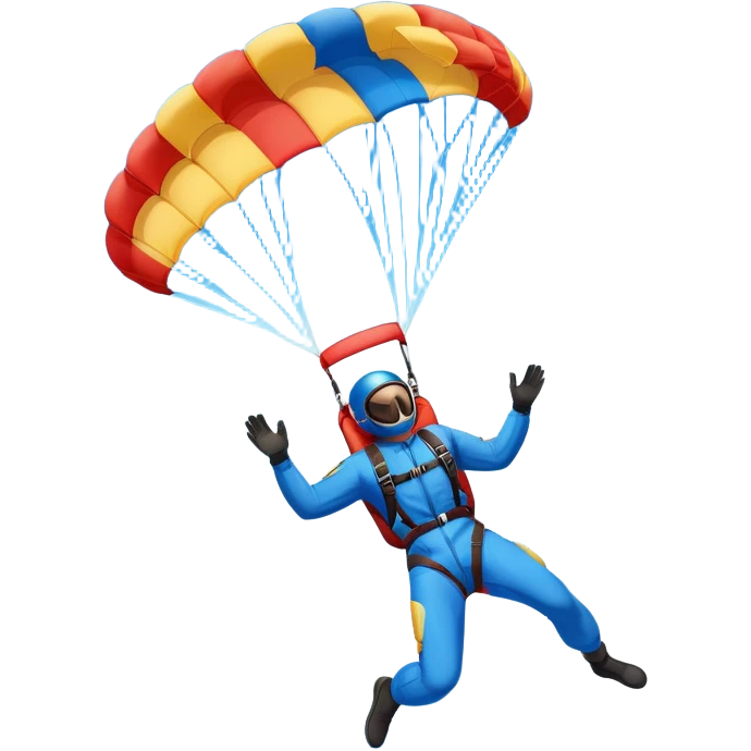 A skydiver free-falling through the clear sky, with a brightly colored parachute just about to open. The scene captures the thrill of the sport, with the vast expanse of the sky and distant ground below, emphasizing the excitement and adrenaline of parachuting emoji