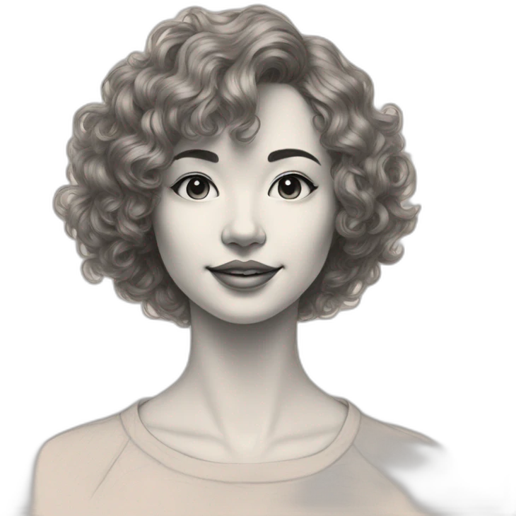 Drawing sketch of whole body woman with short wavy hair on paper red crayon emoji