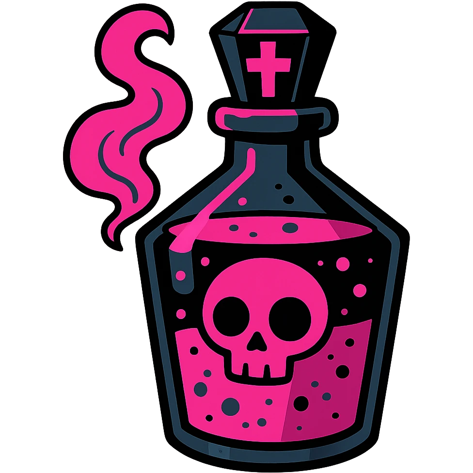 gothic potion bottle, black and pink, vibrant toon style emoji