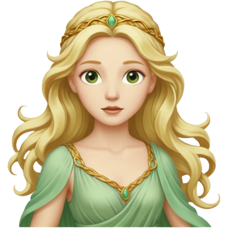 Terra, Earth Goddess from Rome Mythology with long golden blonde hair, pale green outfit emoji