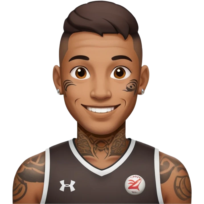 man with face tattoos, smiling, wearing a sports jersey emoji