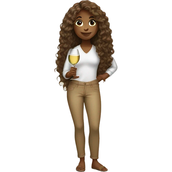 tan girl with long curly hair holding white wine emoji